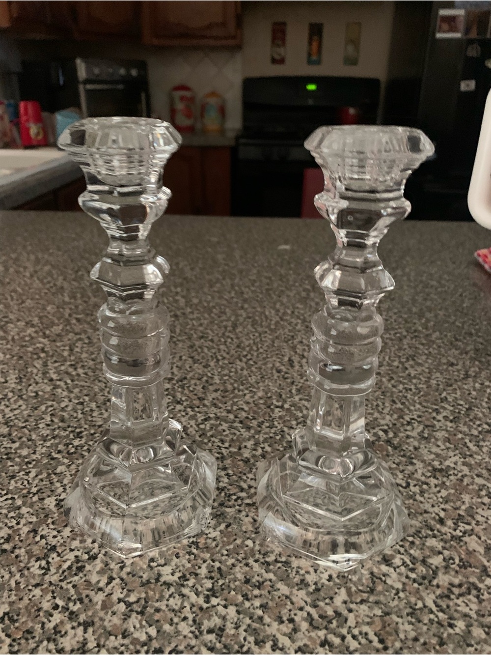 Pair Lead Crystal Tall Clear Candle Stick Holders